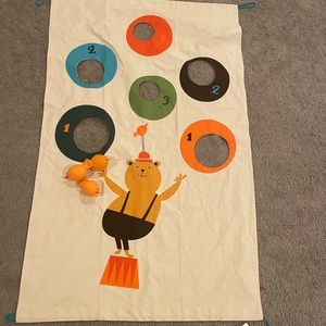 Crate and kids beanbag toss game